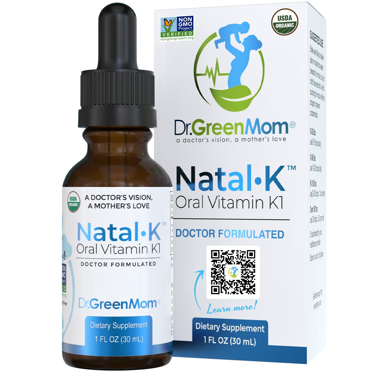 Dr. Green Mom Natal K drops bottle for newborn dosing, easy to use.