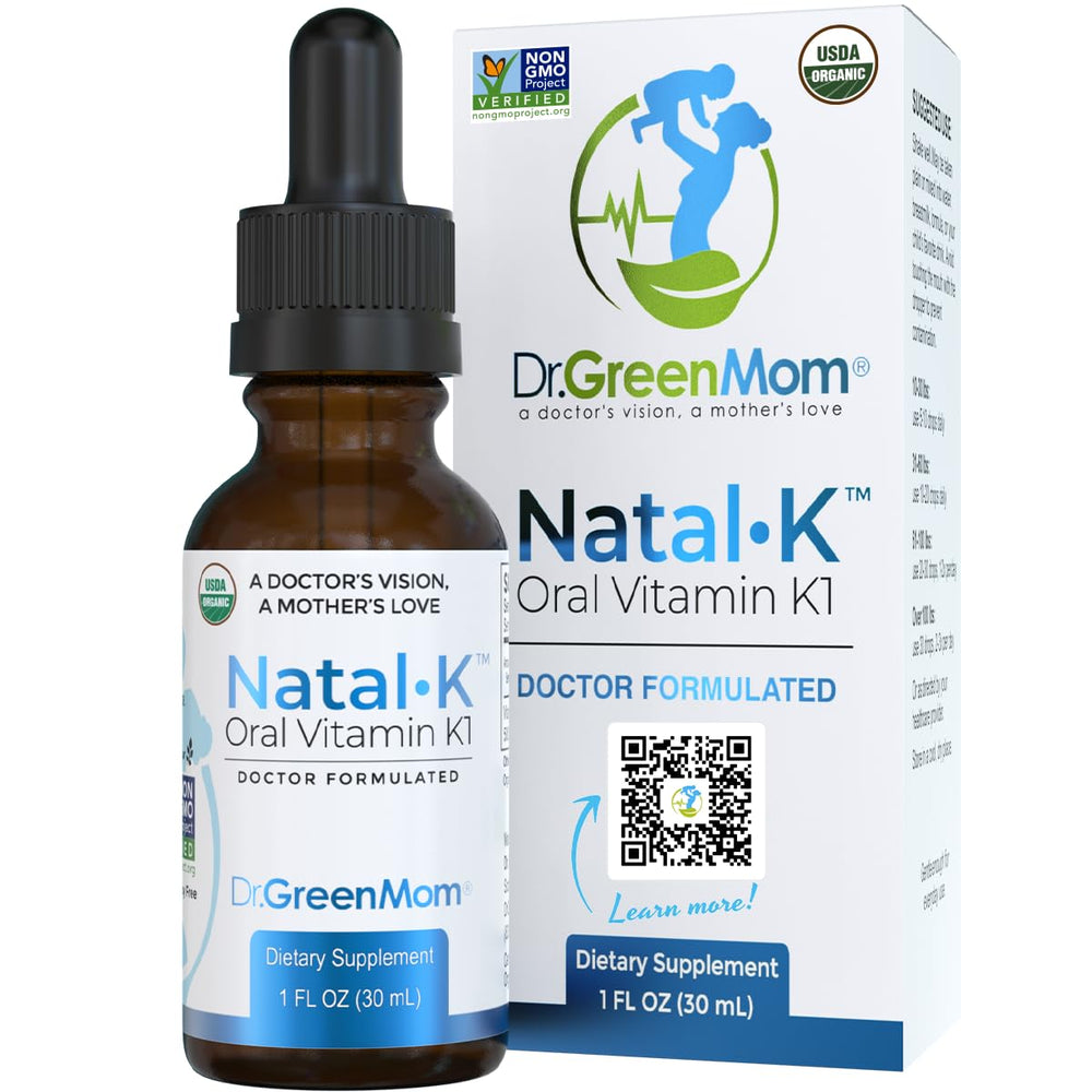 Dr. Green Mom Natal K drops bottle for newborn dosing, easy to use.