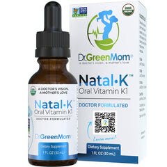Dr. Green Mom Natal K drops bottle for newborn dosing, easy to use.
