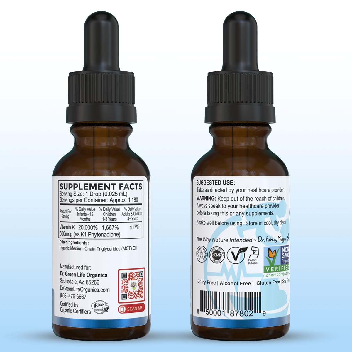 Allergen-free, alcohol-free Natal K drops formulation illustration.