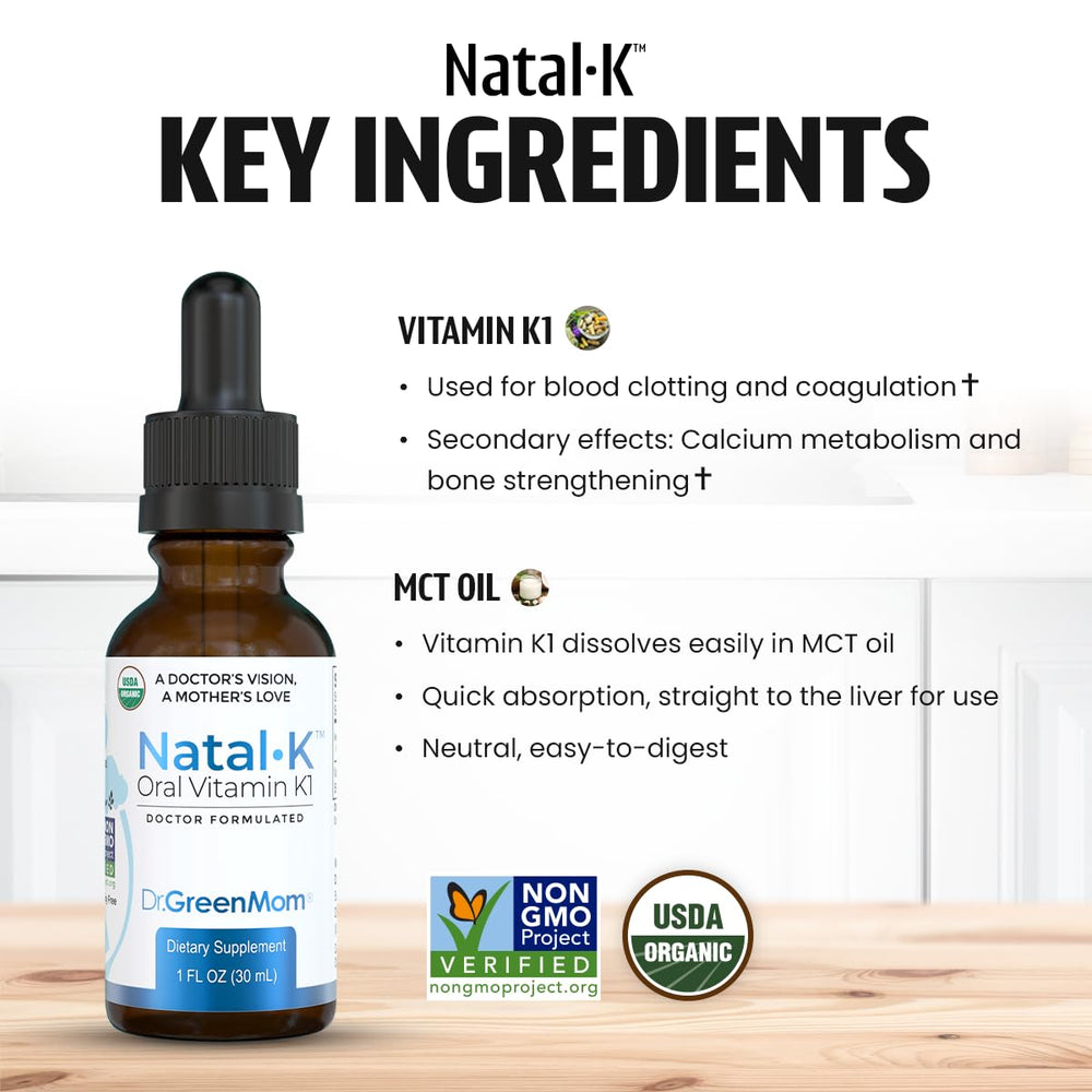 Natal K drops organic certifications highlighted on packaging.