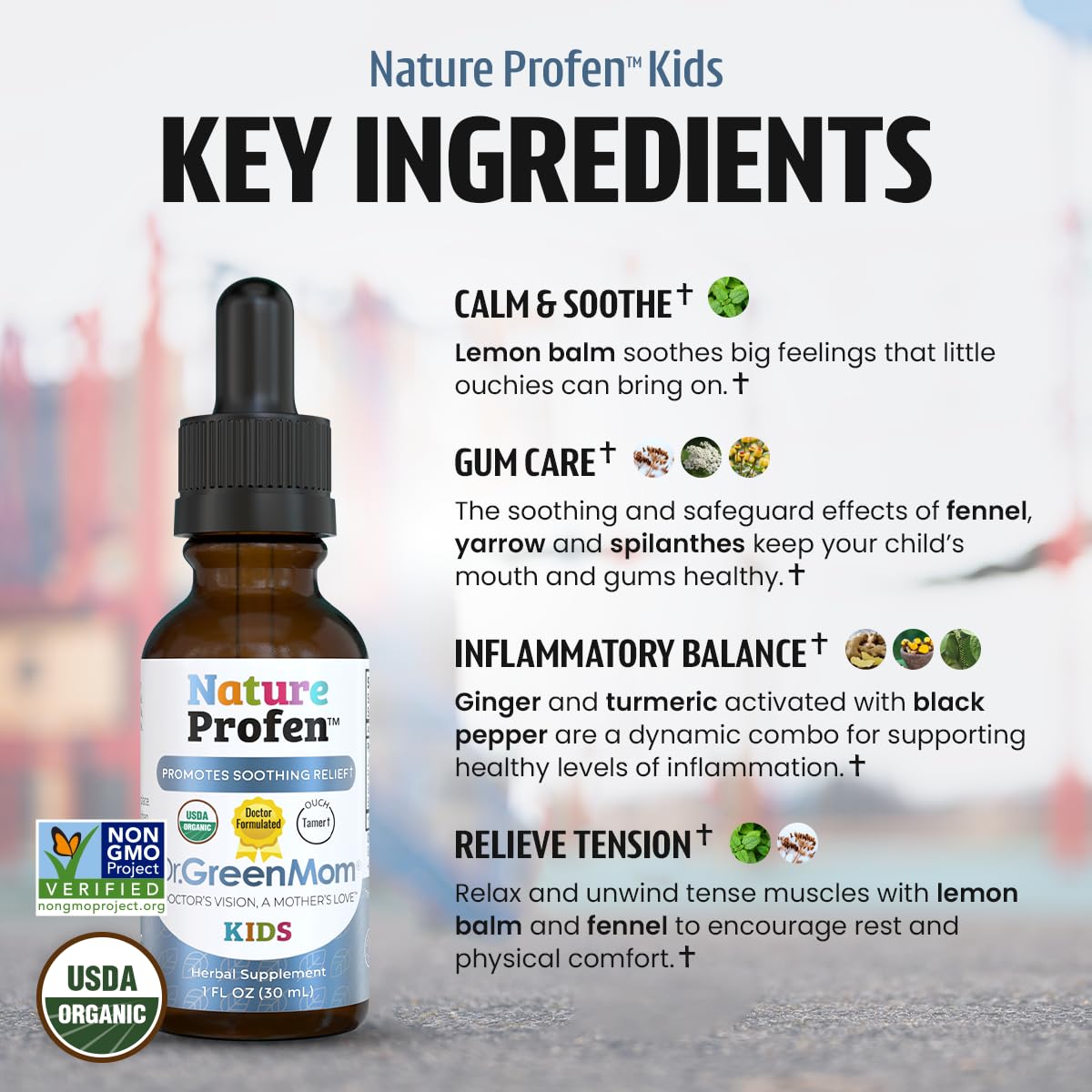 Growing pains relief with Nature Profen Kids drops after activity