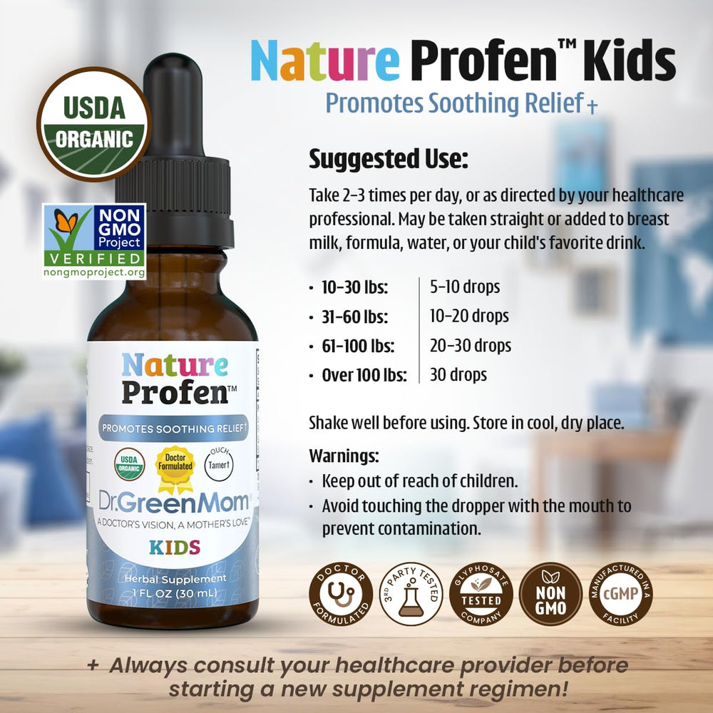 Ingredients panel highlights turmeric, lemon balm, and ginger in Nature Profen