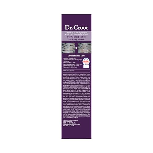 Dr. Groot bottle close-up shows hair-thickening formula for visible results