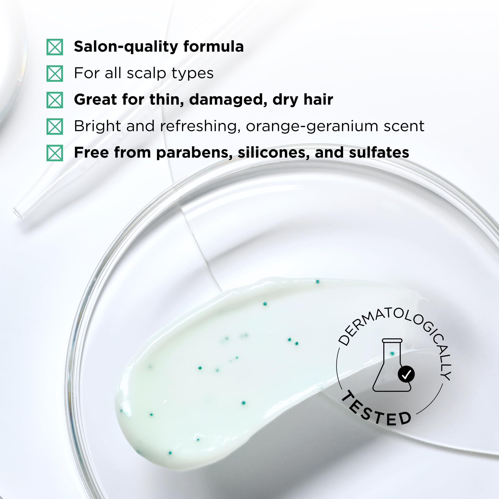 Dermatologist-tested seal indicating safety for color-treated hair