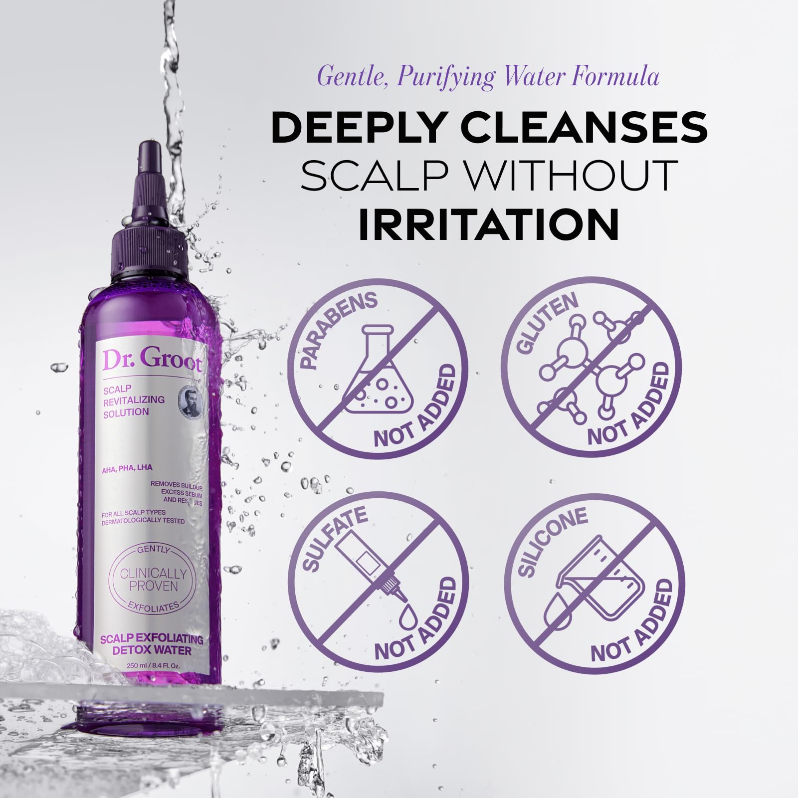 Dr. Groot bottle shows a paraben-, sulfate-, gluten-free formula for color-treated hair.