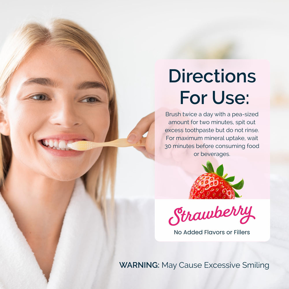 Dr Jen family-use scene depicts daily brushing with strawberry toothpaste.