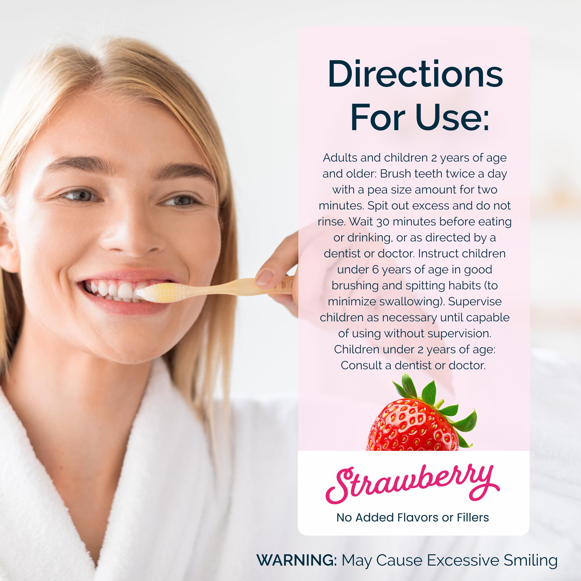 Brushing action shown with timer cue for 2 minutes
