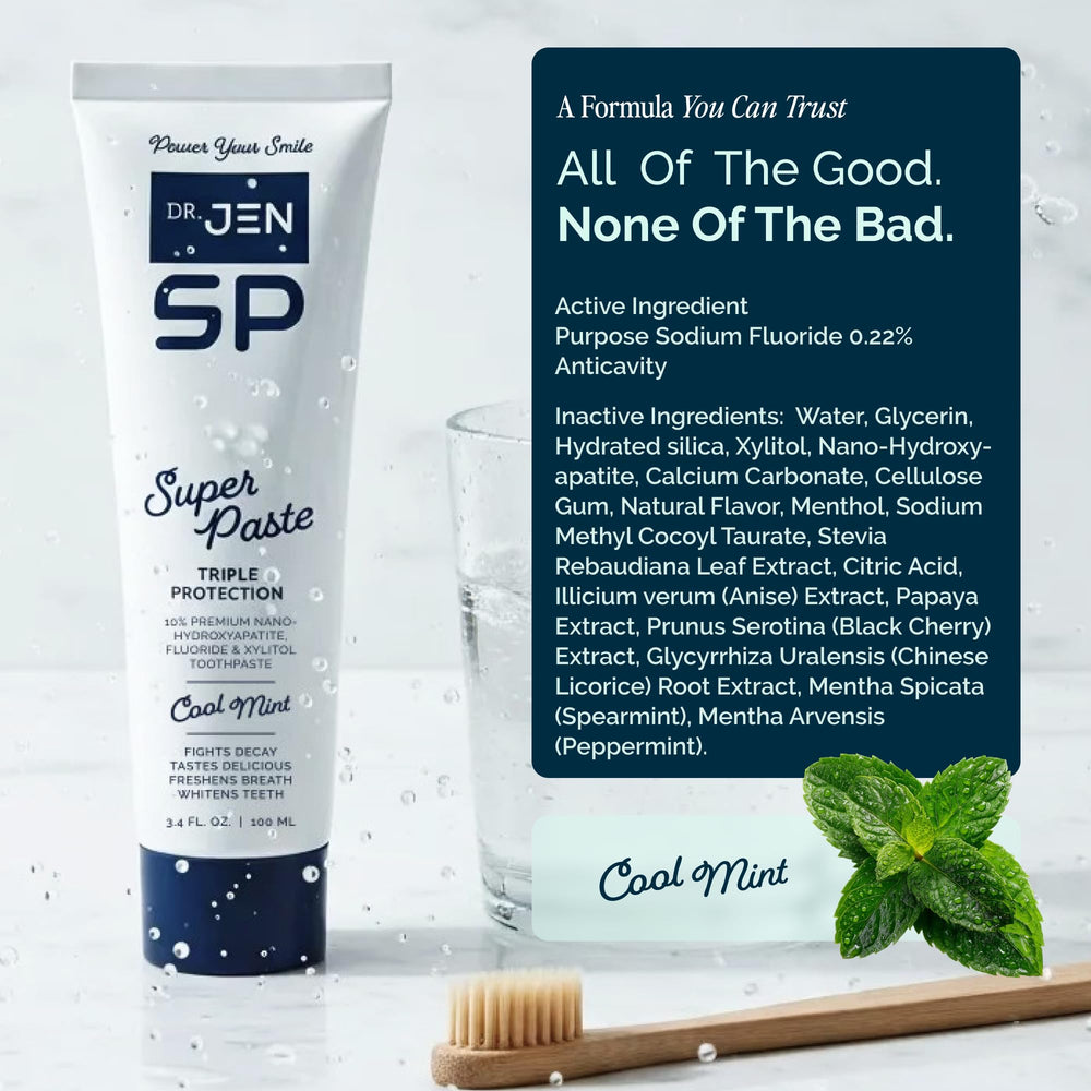 Dr Jen Super Paste vegan cruelty-free label on packaging.