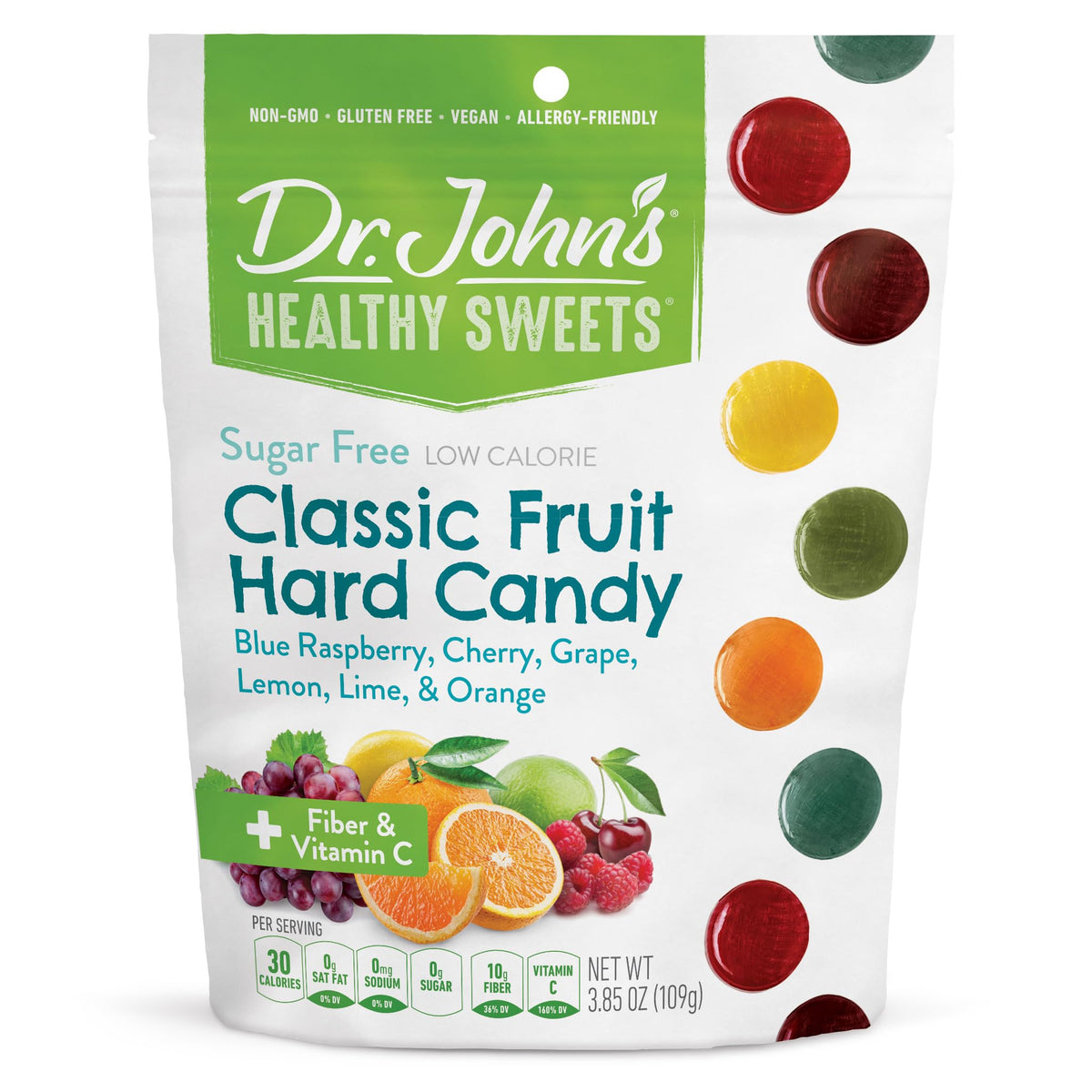 Dr. John's Healthy Sweets classic fruit candies in a bag for sugar-free snacking.