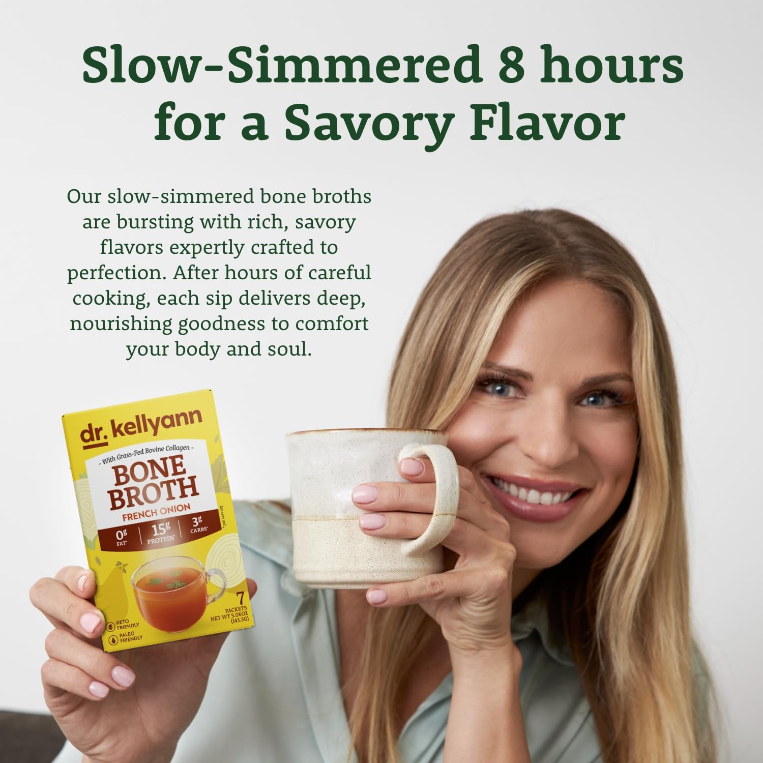 Lifestyle shot of a person mixing Dr. Kellyann packet during a workout.