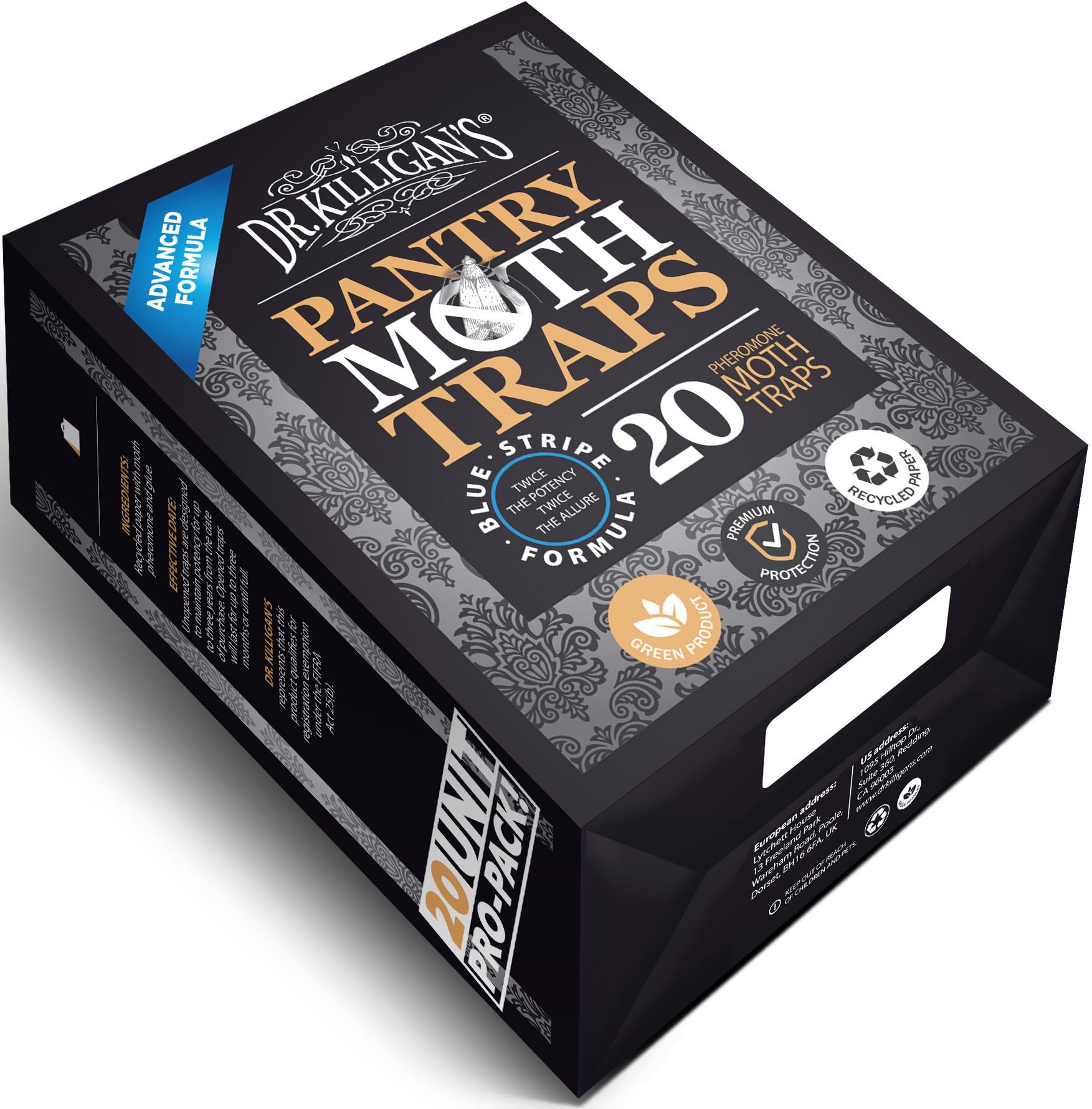 Dr. Killigan's Pantry Moth Trap sticky glue captures moths more effectively.