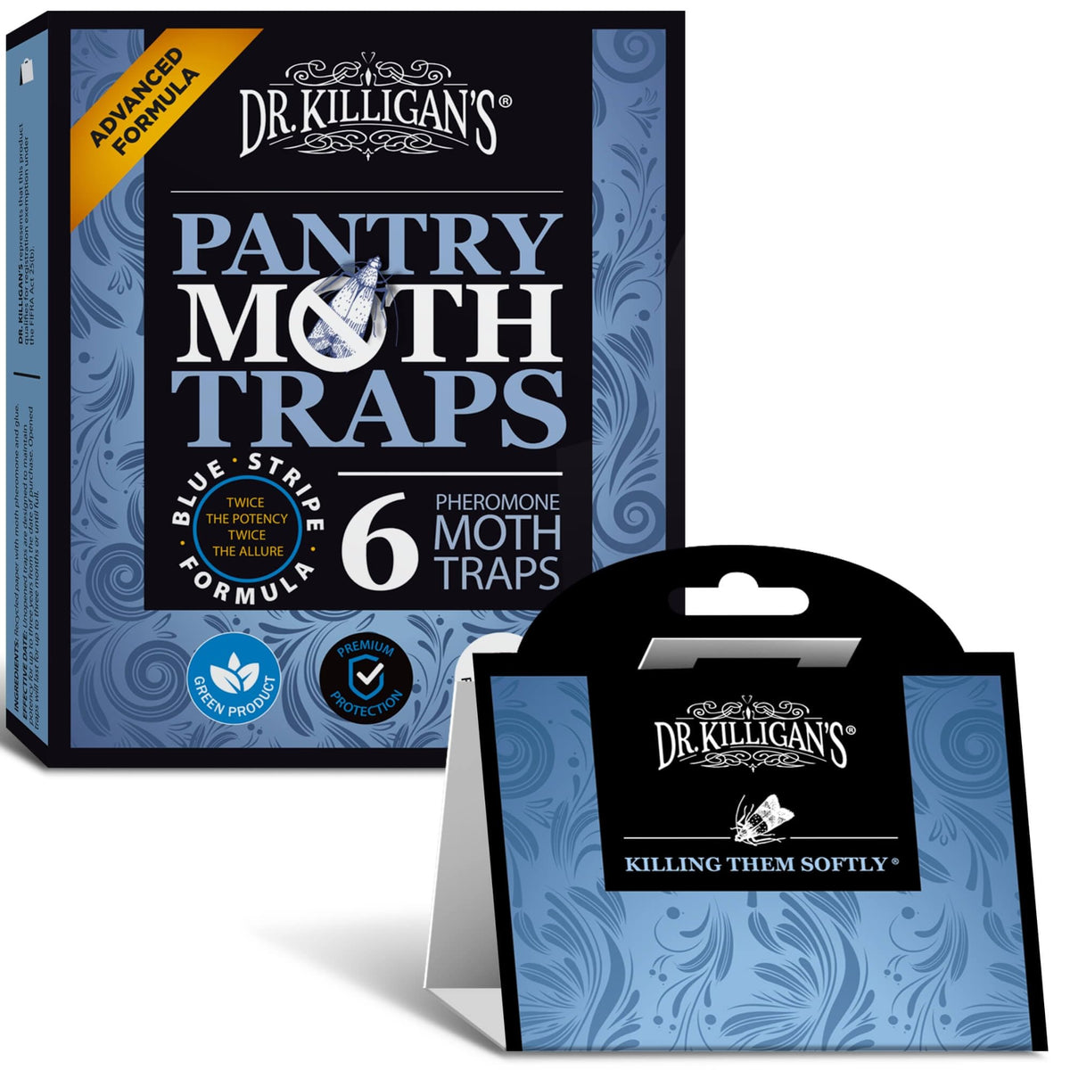 Dr. Killigan's Pantry Moth Traps packaging shown, trusted for effective dry-goods moth control.