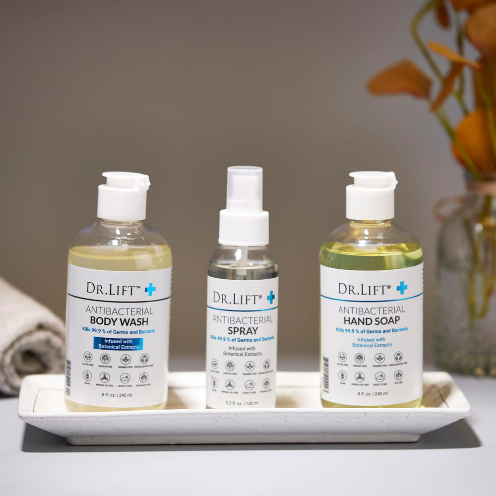 Lather demonstration image showing creamy foam from DR. LIFT body wash
