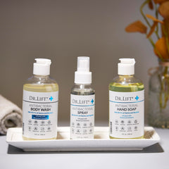 Lather demonstration image showing creamy foam from DR. LIFT body wash