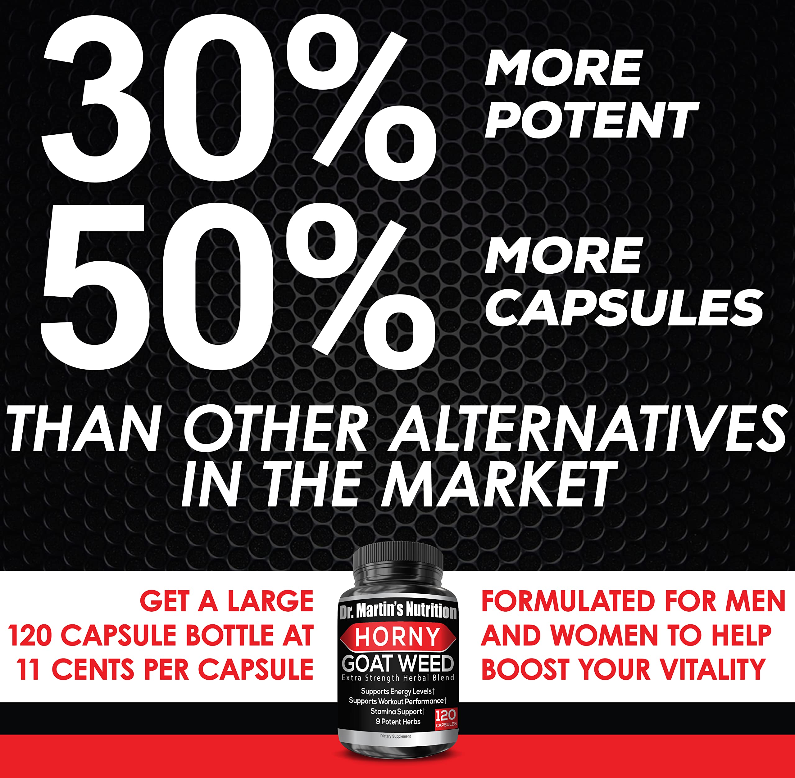 DR. MARTIN'S NUTRITION Horny Goat Weed label shows Non-GMO and third-party testing