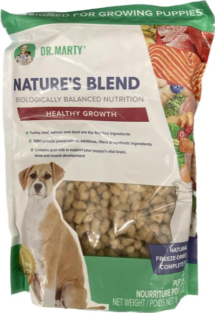 Dr. Marty Nature's Blend Puppy Dry Food bowl supports growth and digestion.
