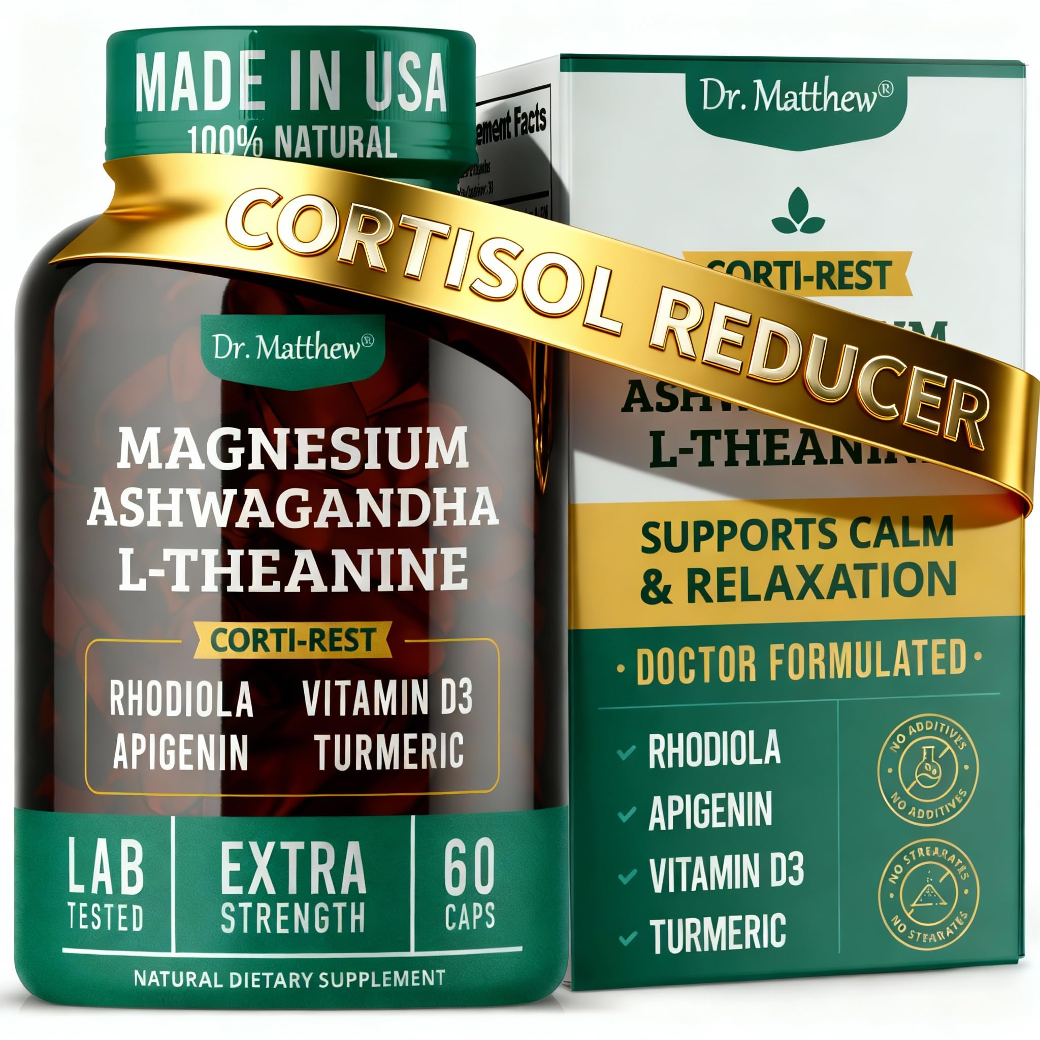 Dr. Matthew CortiRest bottle with capsules for daily stress support.