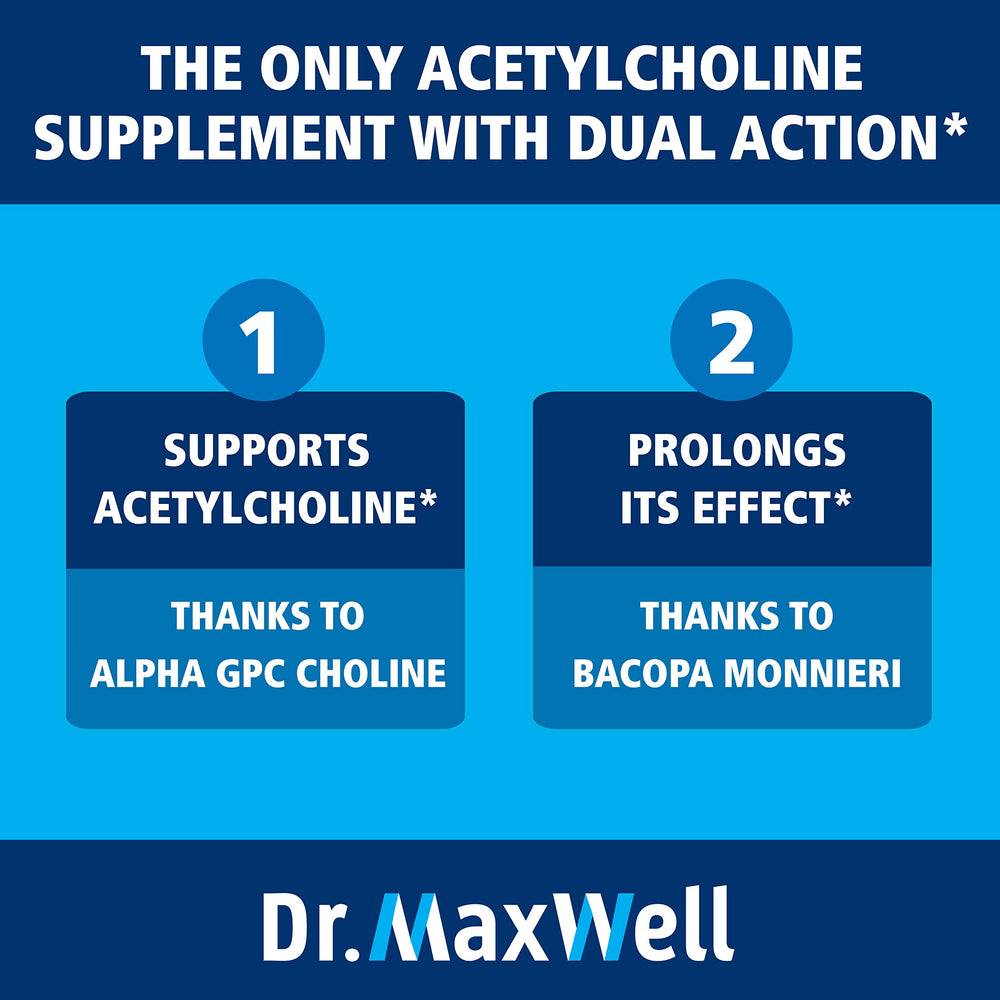 Dr. Maxwell Acetylcholine bottle label detailing vegan, non-GMO ingredients