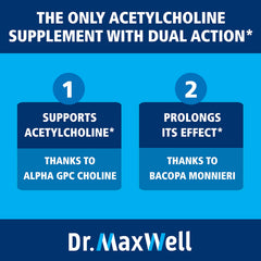 Dr. Maxwell Acetylcholine bottle label detailing vegan, non-GMO ingredients