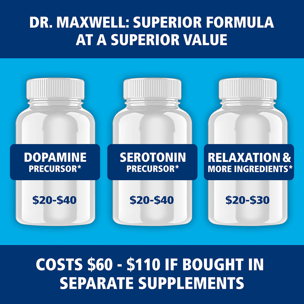 Dr. Maxwell bottle emphasizes magnesium and vitamin D3 for mood and relaxation.