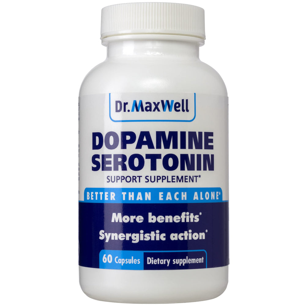 Dr. Maxwell Serotonin and Dopamine bottle with capsules for daily mood support.