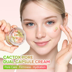 Dr.Melaxin Cactox Pore Dual Capsule Cream swirl on skin highlights hydrating, firming feel