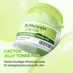 Dr. Melaxin Cactox Pad applied to cheeks for de-puffing effect
