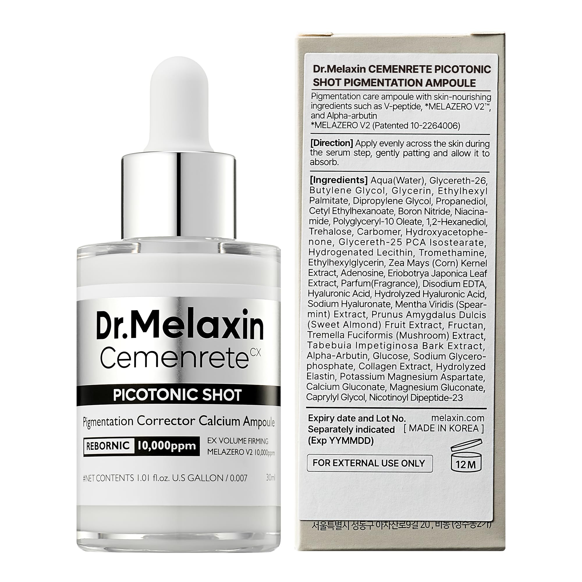 Dr.Melaxin Cemenrete Picotonic Shot travel-friendly packaging for on-the-go skincare.