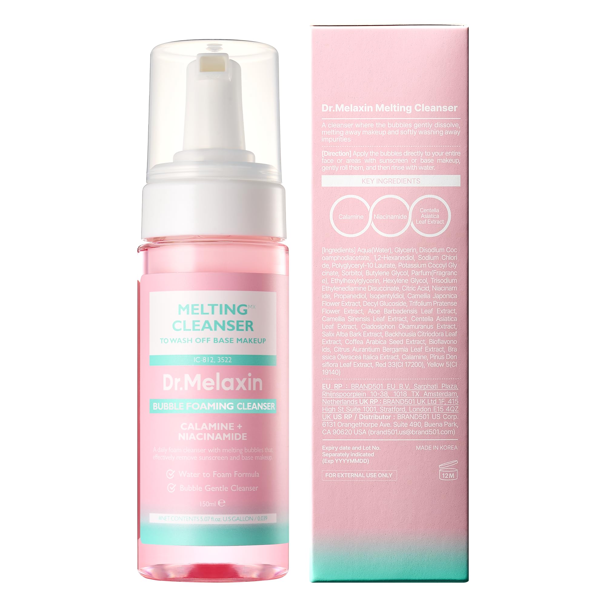 Dr.Melaxin cleansing texture close-up shows refreshing finish.