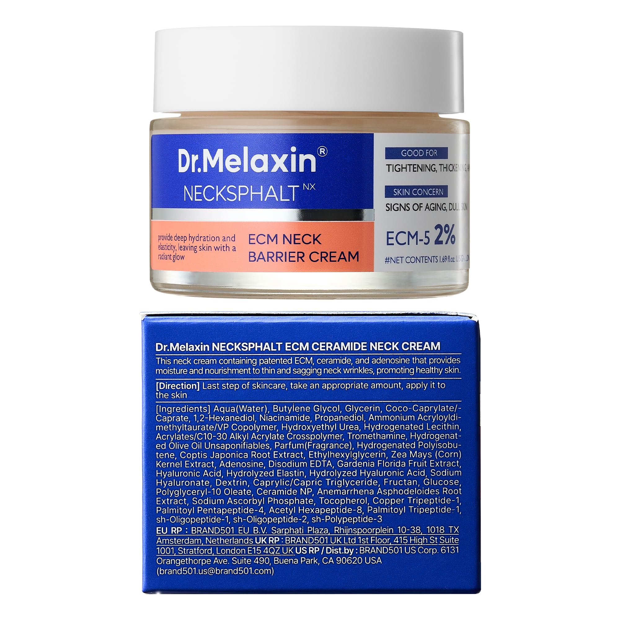 Dr.Melaxin Necksphalt before-and-after mockup suggests potential texture improvements.