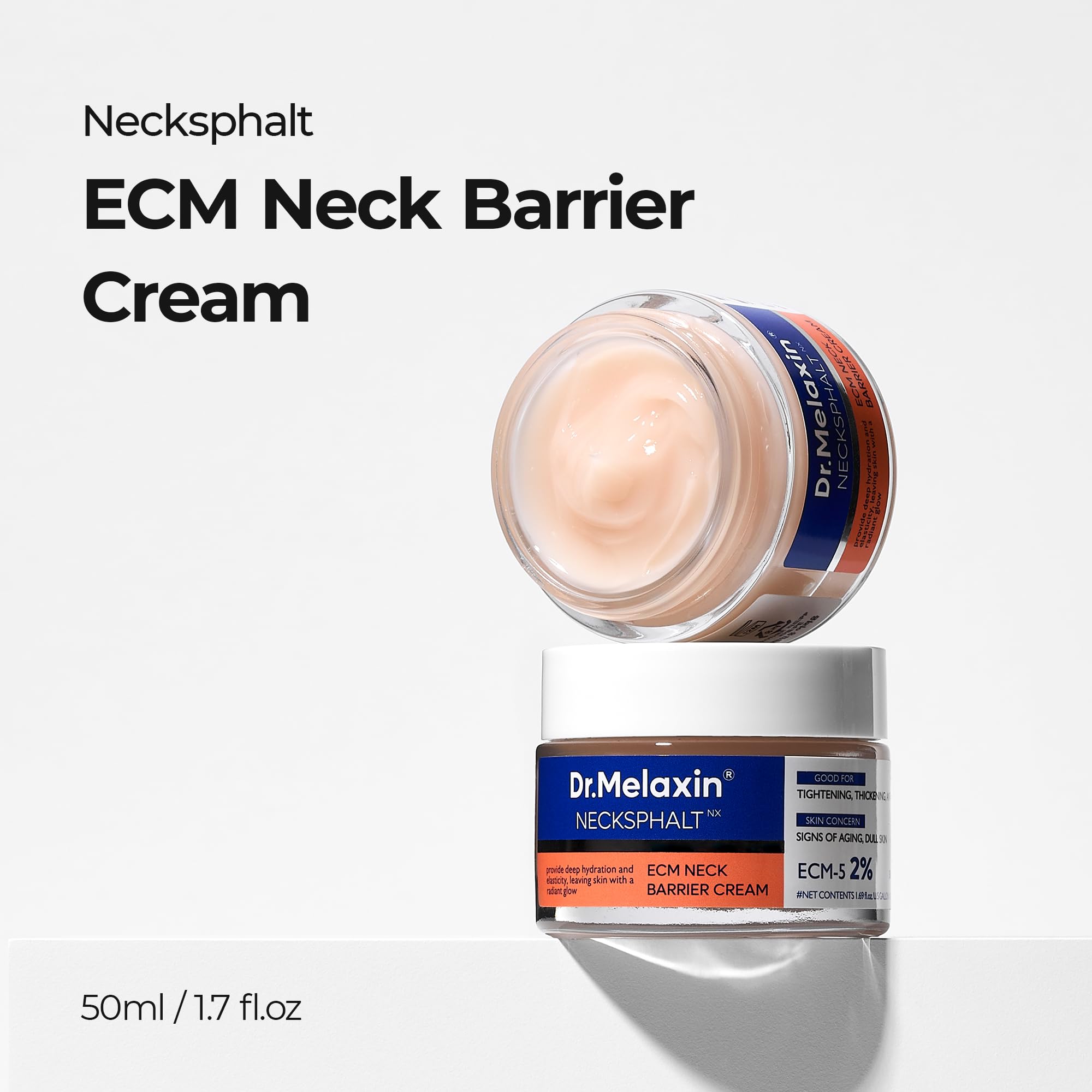 Dr.Melaxin Necksphalt ingredients close-up showing barrier-supporting formula for neck skin.