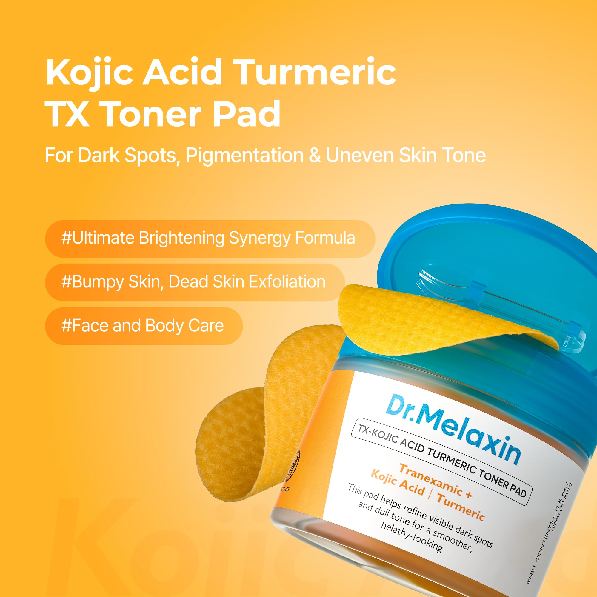 Close-up of a Dr.Melaxin toner pad highlighting texture and gentle exfoliation