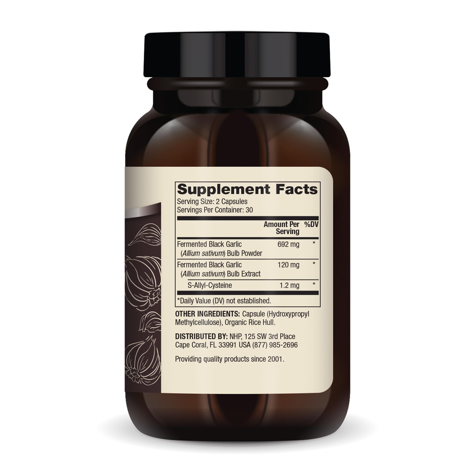 Close-up of Dr. Mercola Fermented Black Garlic capsules for convenient daily supplementation.