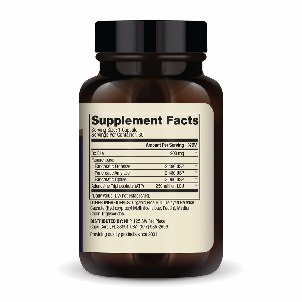 Close-up of Dr. Mercola Gallbladder Enzymes capsules showing delayed-release technology
