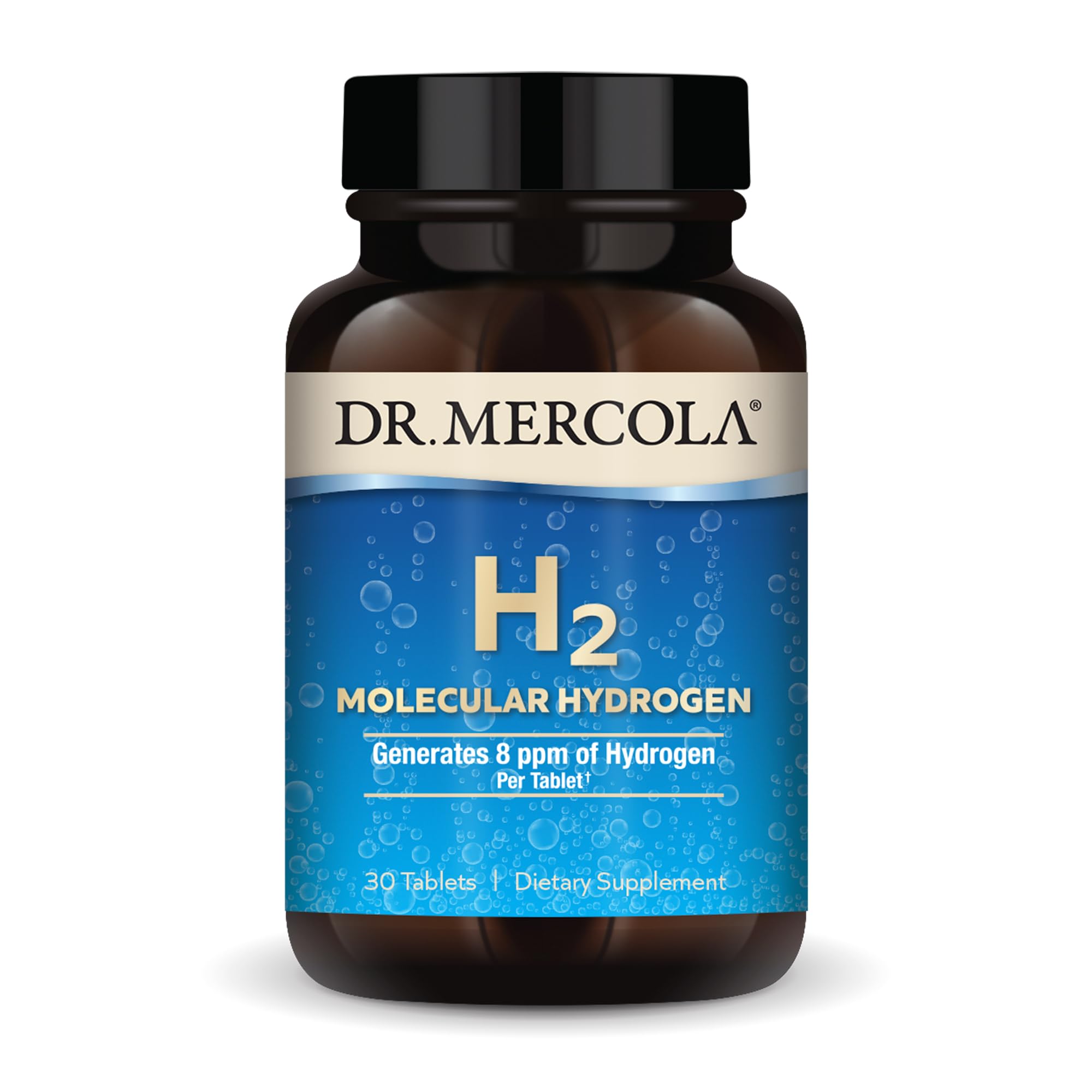Dr. Mercola H2 tablet dissolving in water for daily hydration and energy support