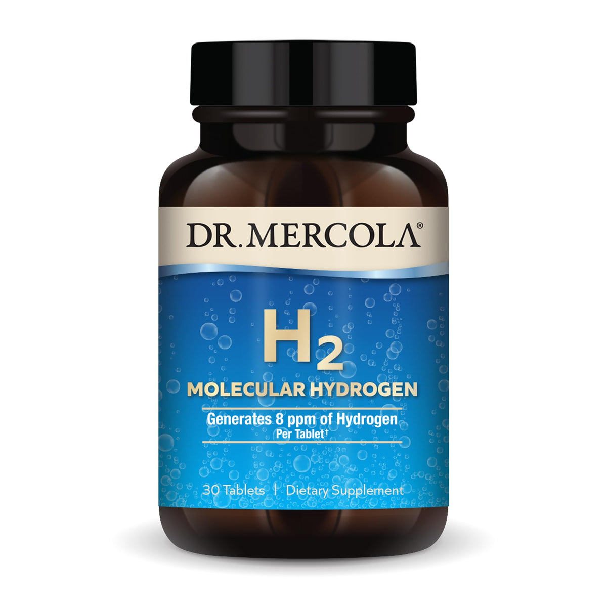 Dr. Mercola H2 tablet dissolving in water for daily hydration and energy support