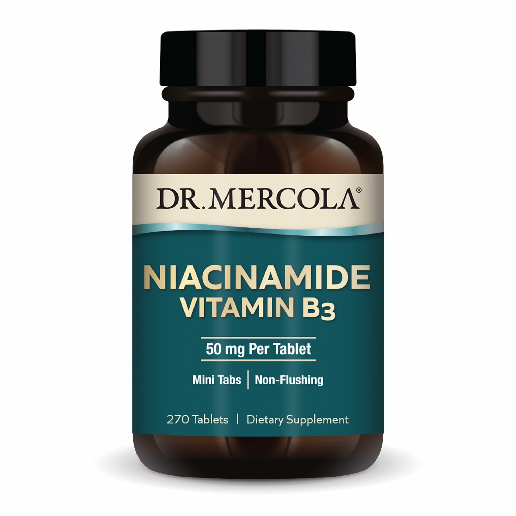 Dr. Mercola Niacinamide 50mg mini-tab bottle for easy daily energy support