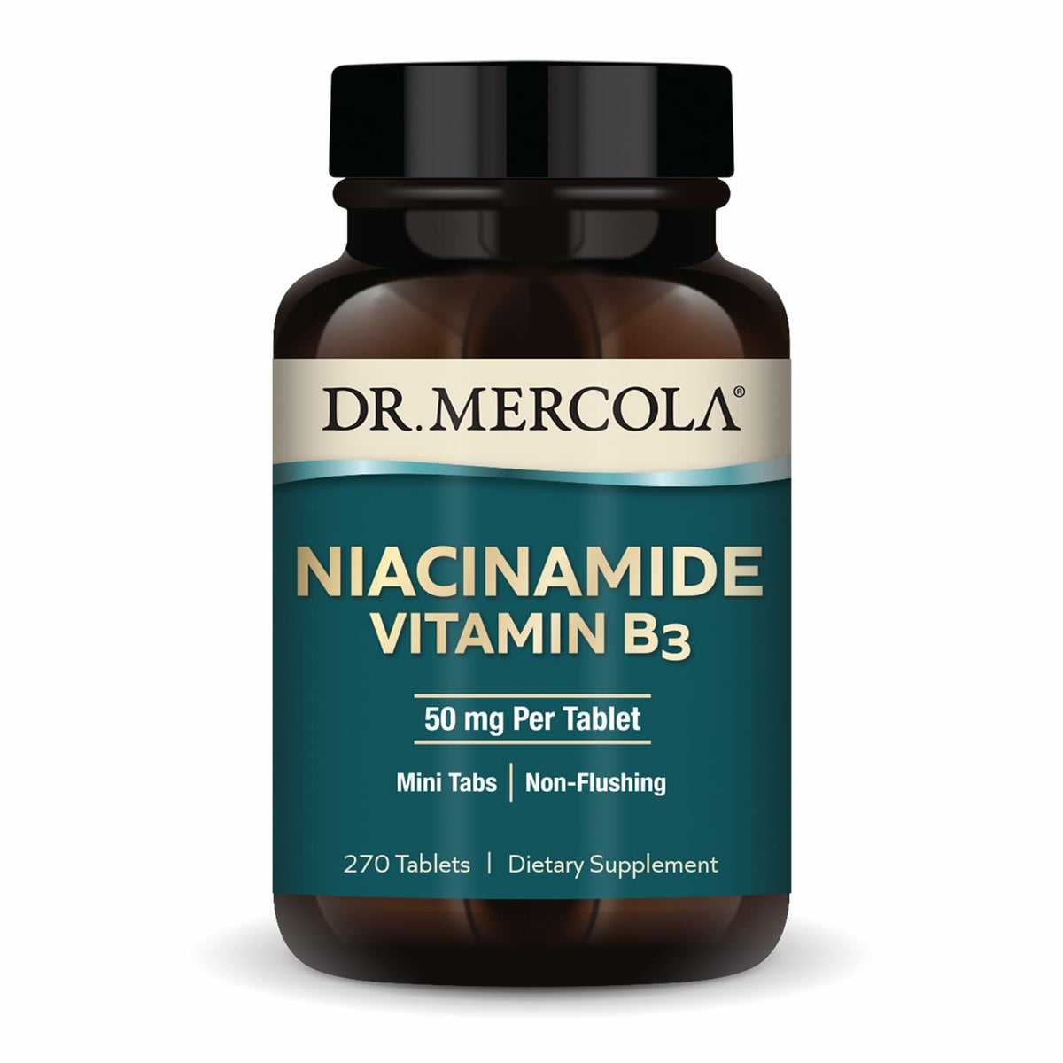 Dr. Mercola Niacinamide 50mg mini-tab bottle for easy daily energy support