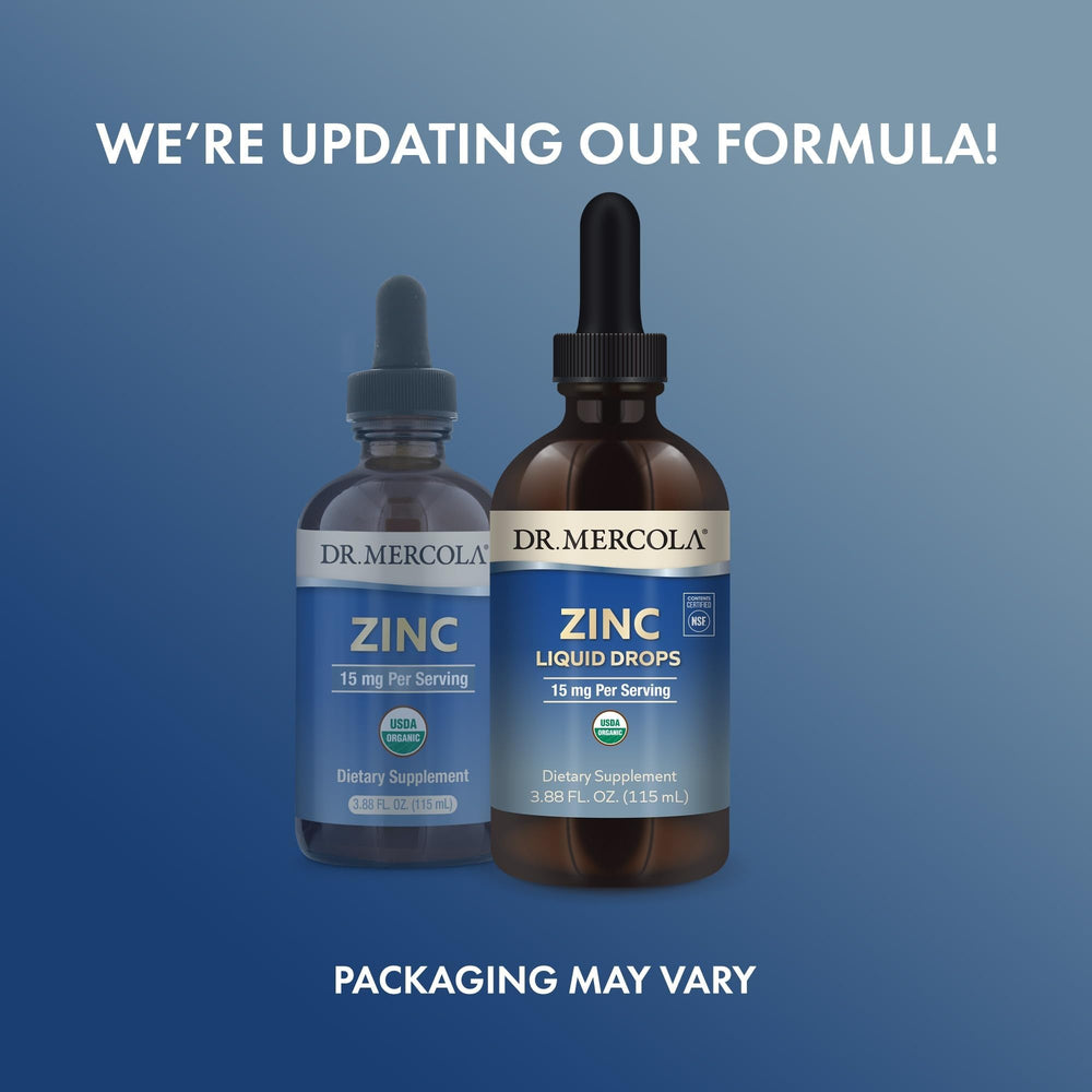 Zinc Liquid Drops label highlighting USDA Organic and NSF certifications