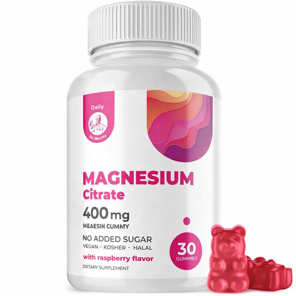 DR. MORITZ Magnesium Citrate Gummies bottle closeup for sleep-friendly daily routine.