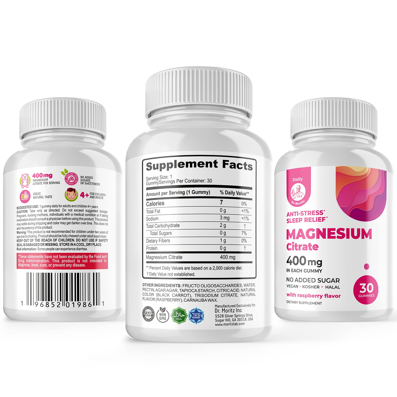 DR. MORITZ Magnesium Citrate Gummies raspberry-flavored closeup appealing to kids seeking calm.