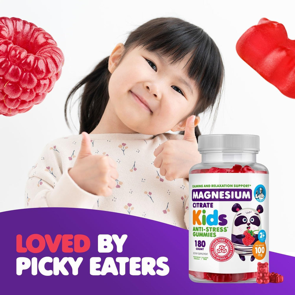 DR. MORITZ Sugar-Free Calm Magnesium Gummies non-GMO and gluten-free badge highlights.