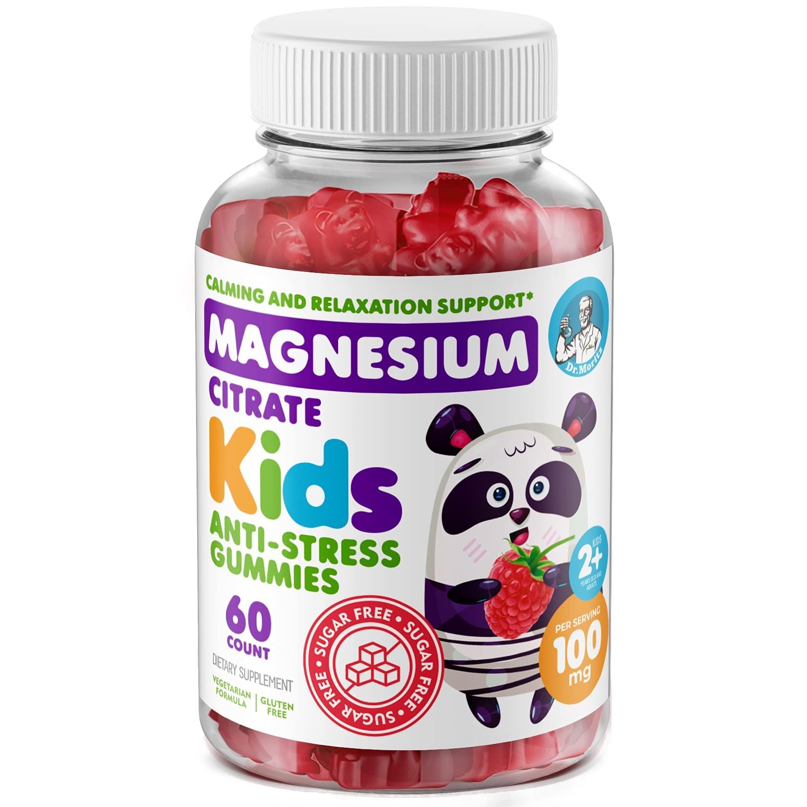 DR. MORITZ Sugar-Free Calm Magnesium Gummies raspberry bottle for easy sleep support.