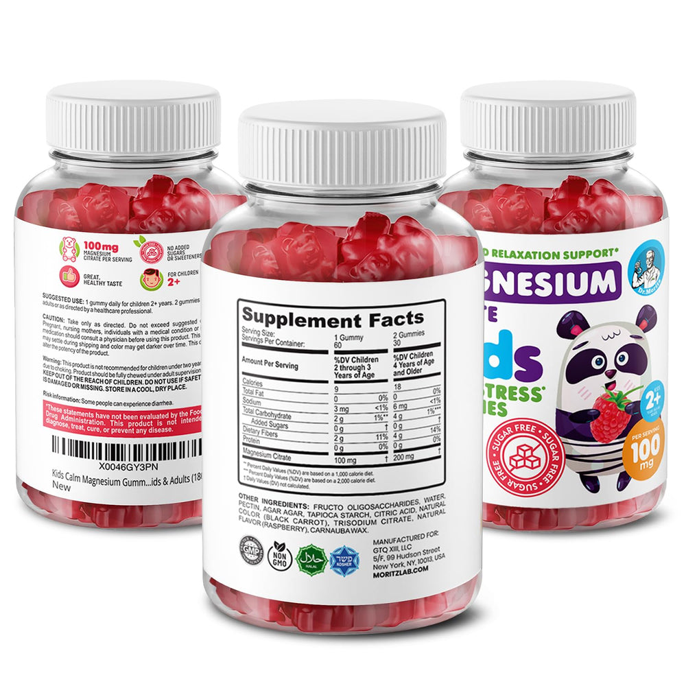 Close-up of DR. MORITZ gummies showing sugar-free, calm support.
