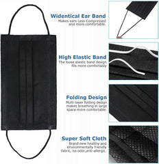 DR.MOXA black disposable mask close-up shows soft nonwoven texture