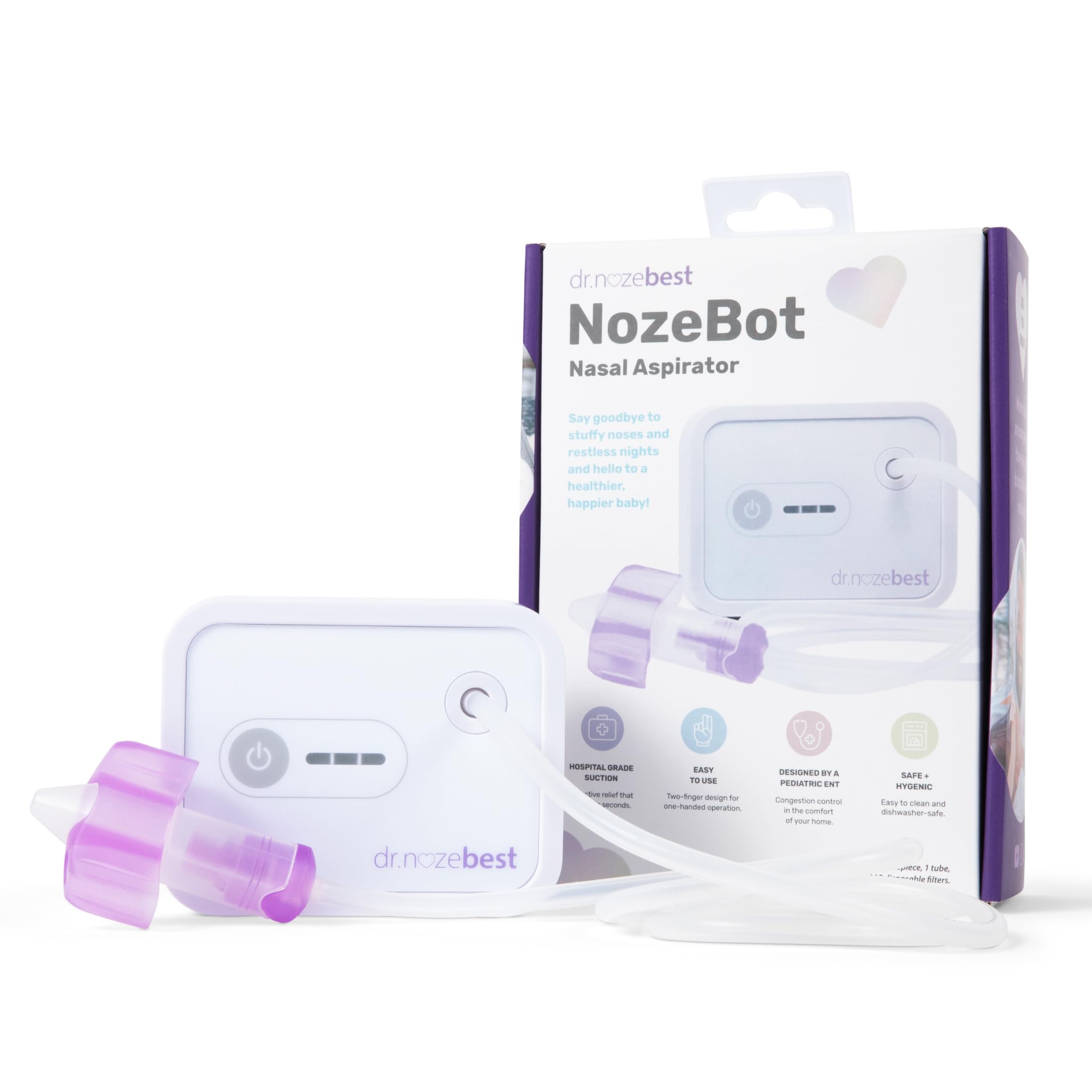 Dr. Noze Best NozeBot hospital-quality suction supports home comfort.
