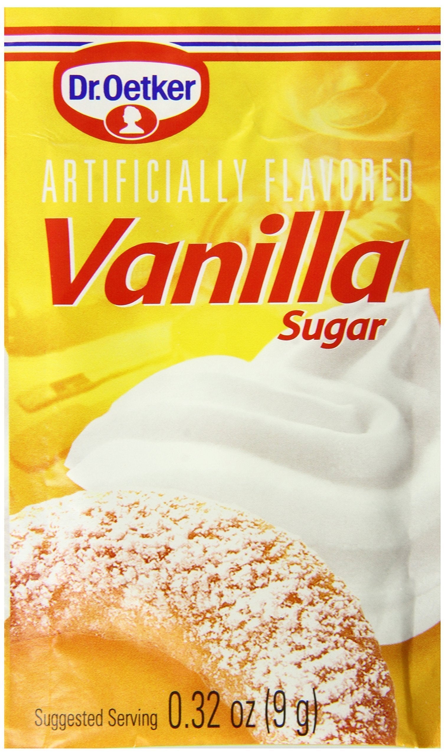 Dr. Oetker Vanilla Sugar 12-pack shown in a baking setup, adds rich flavor to pastries.