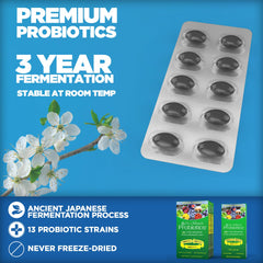 Dr Ohhira's probiotic capsules close-up highlighting vegetarian soft gels