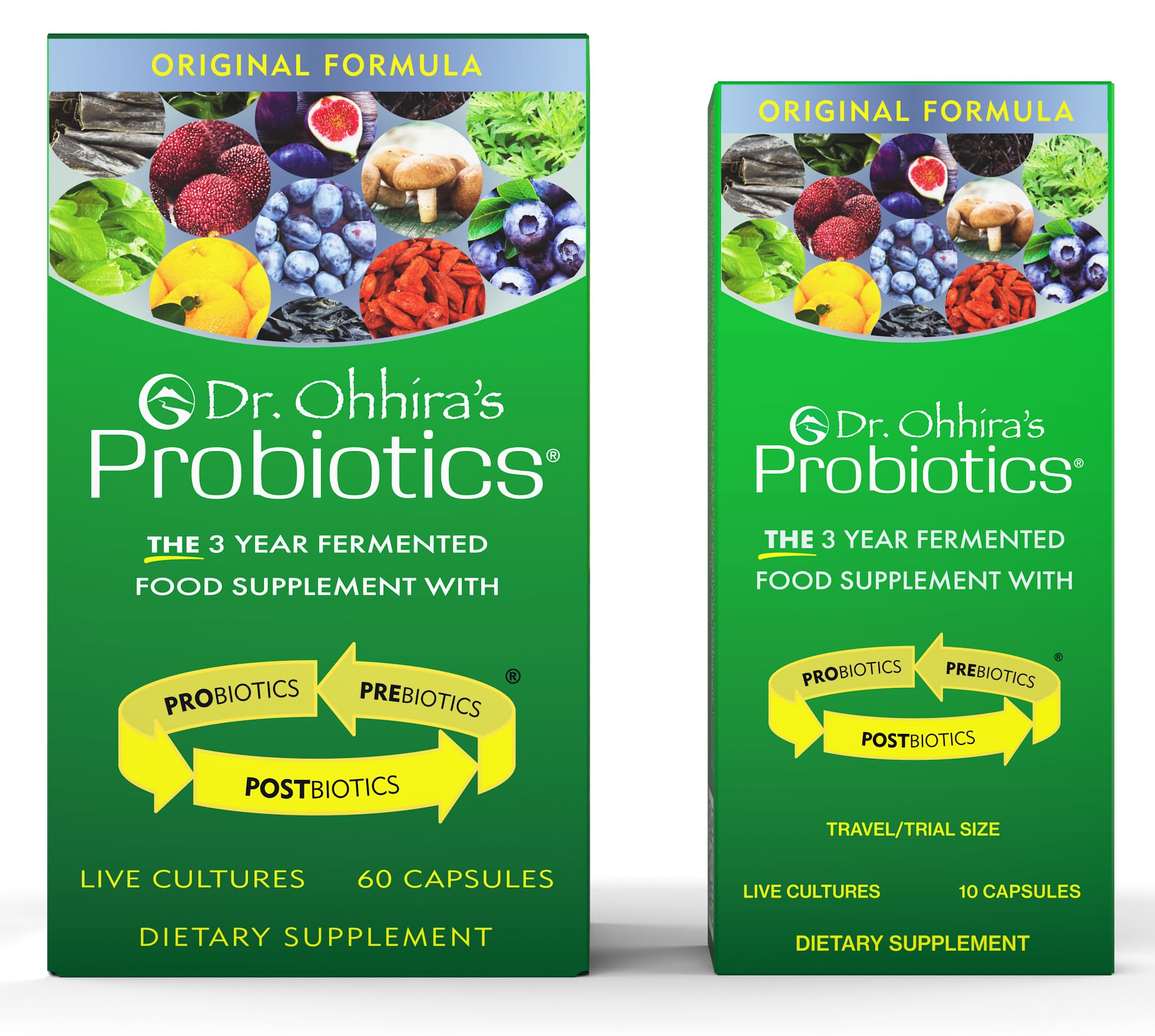 Dr Ohhira's packaging emphasizes non-dairy, gluten-free formula and eco-friendly design
